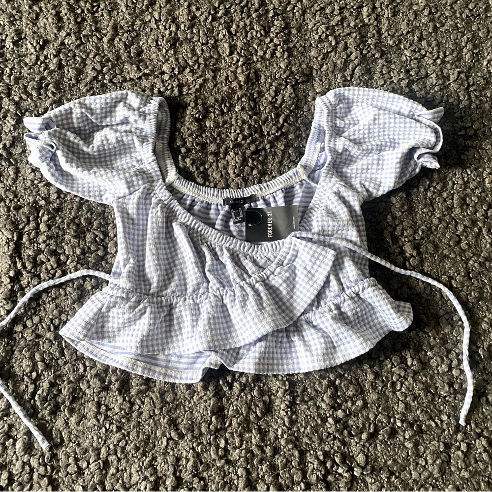 Forever 21 Gingham Ruffle-Trim Crop Top XS